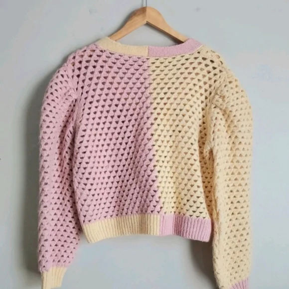Zara Colorblock Cropped Sweater Size Medium Cottagecore Coastal Grandma - Picture 14 of 16
